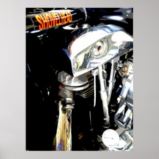 View of the Classic Shovelhead Harley Motor Poster