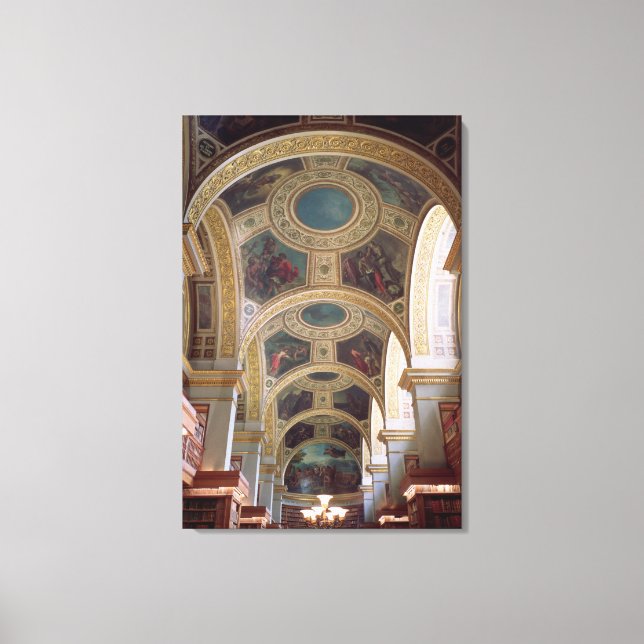 View of the coffered Library ceiling with gilded s Canvas Print (Front)