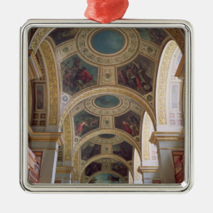 View of the coffered Library ceiling with gilded s Metal Tree Decoration