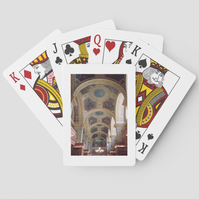 View of the coffered Library ceiling with gilded s Playing Cards (Back)