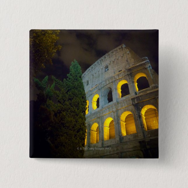 View of the Coloseum in Rome at night 15 Cm Square Badge (Front)