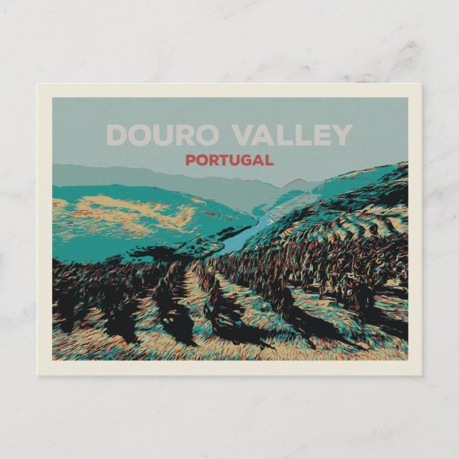 View of the Douro valley illustration, Portugal Postcard (Front)