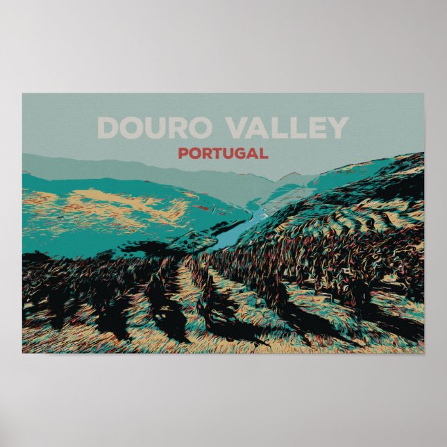 View of the Douro valley illustration, Portugal Poster (Front)
