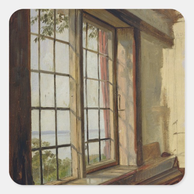 View of the Elbe through a Window, 1838 Square Sticker (Front)