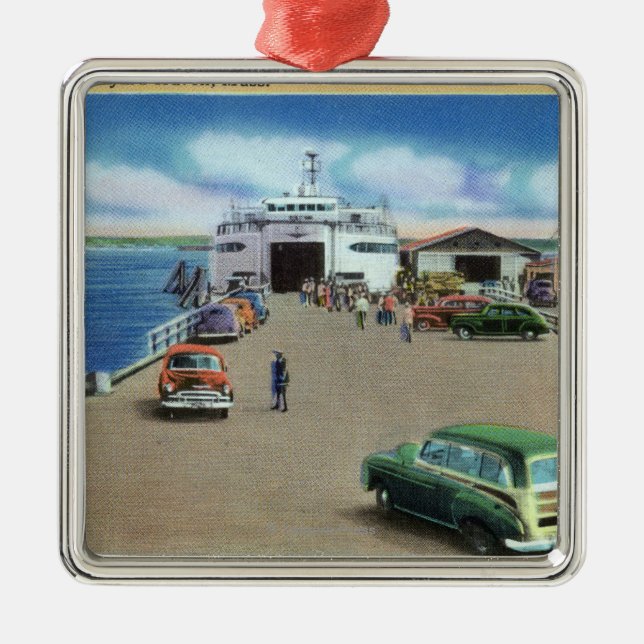 View of the Ferry at the Pier Metal Tree Decoration (Front)