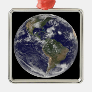 View of the full Earth and four storm systems Metal Tree Decoration