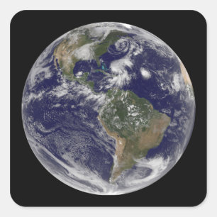 View of the full Earth and four storm systems Square Sticker