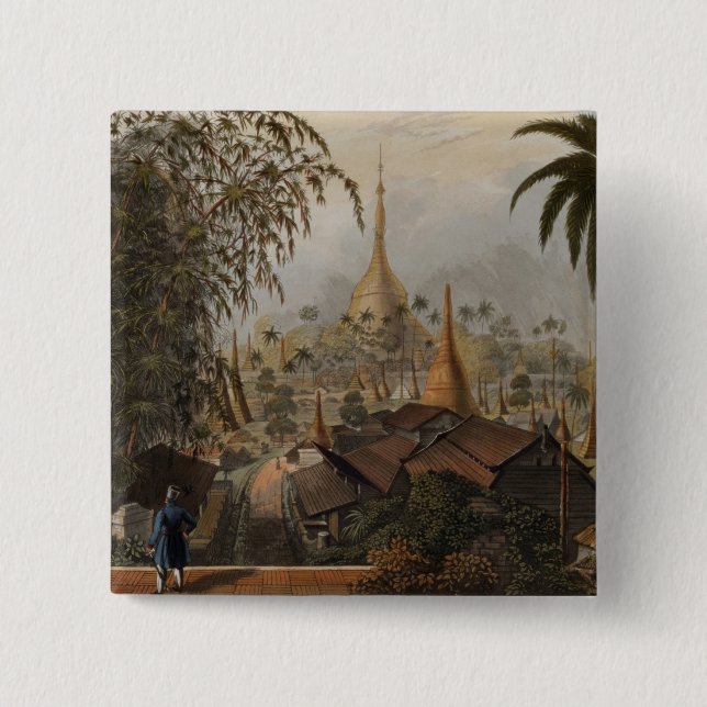 View of the Great Dagon Pagoda and Adjacent Scener 15 Cm Square Badge (Front)