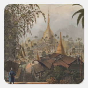View of the Great Dagon Pagoda and Adjacent Scener Square Sticker