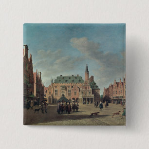 View of the Grote Markt in Haarlem 15 Cm Square Badge