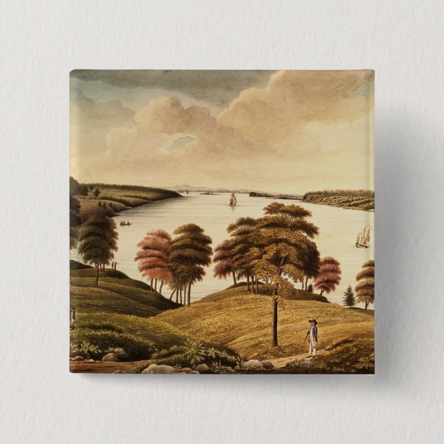 View of the Hudson River from Fort Knyphansen 15 Cm Square Badge (Front)