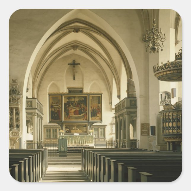 View of the interior of the church with square sticker (Front)