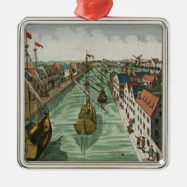 View of the Kettel Gate in Delft (engraving) Metal Tree Decoration (Front)
