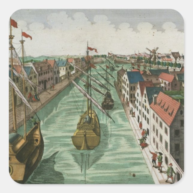 View of the Kettel Gate in Delft (engraving) Square Sticker (Front)
