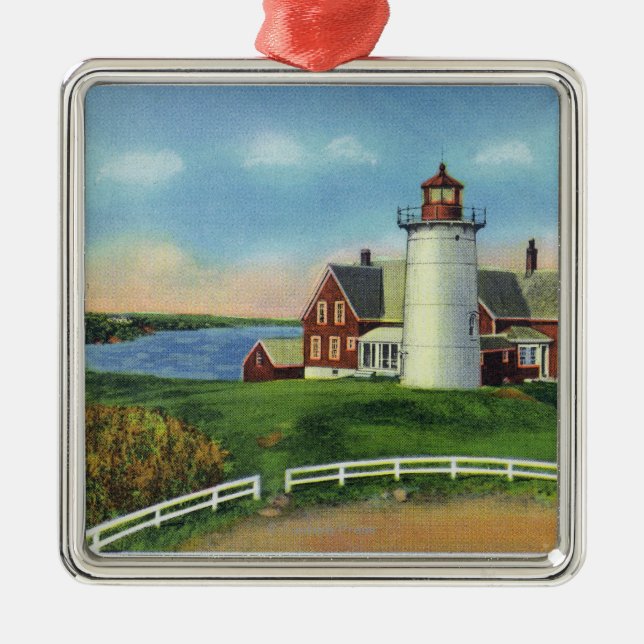 View of the Nobska Lighthouse, Woods Hole Metal Tree Decoration (Front)