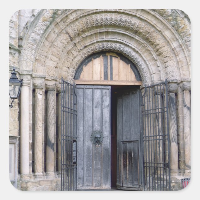 View of the North Door of Durham Cathedral Square Sticker (Front)