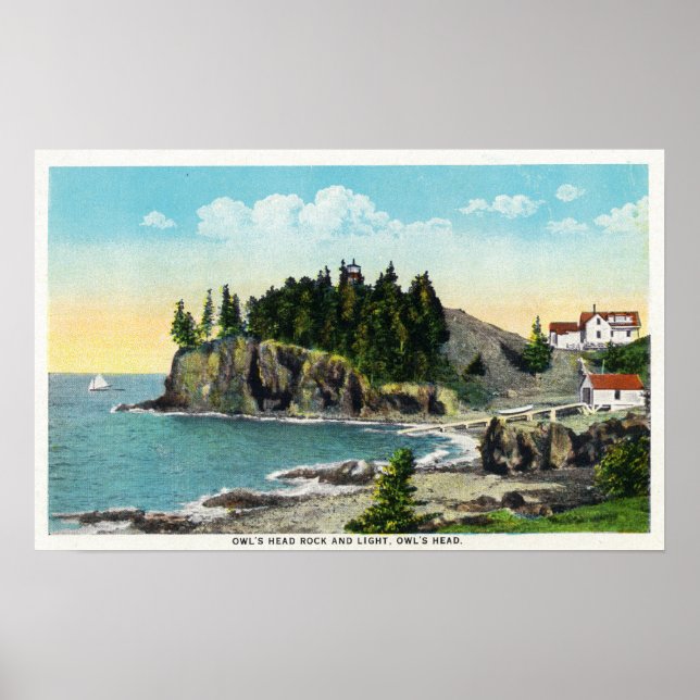 View of the Owl's Head Lighthouse and Owl's Rock Poster (Front)