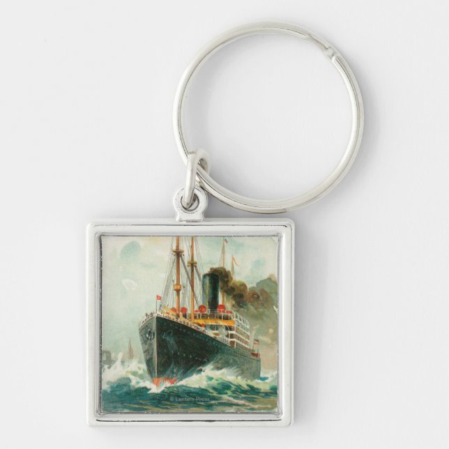 View of the Patricia at Sea, Hamburg-America Key Ring (Front)