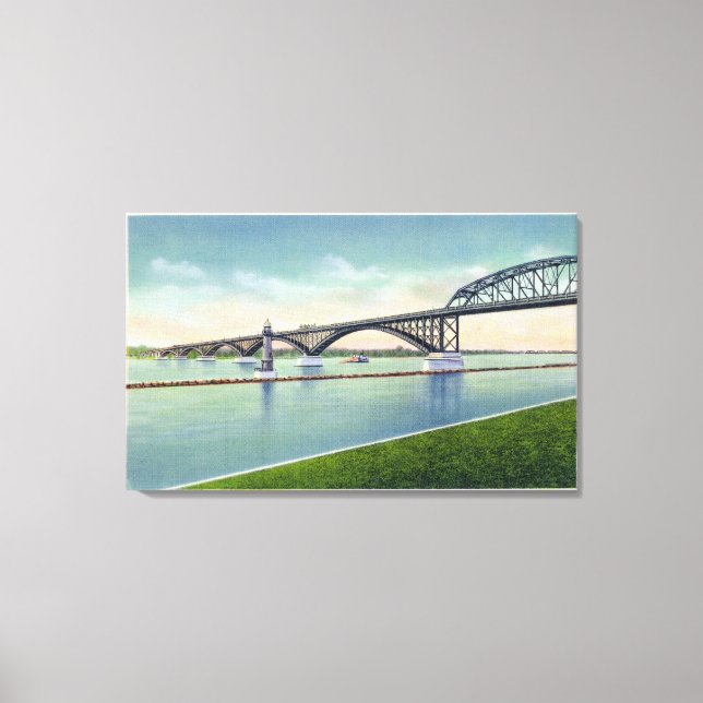 View of the Peace Bridge over Niagara River Canvas Print (Front)