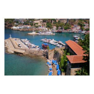 View of the port, beach Mermerly in city Antalya Poster