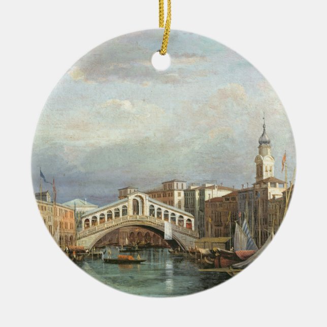 View of the Rialto Bridge in Venice Ceramic Tree Decoration (Front)