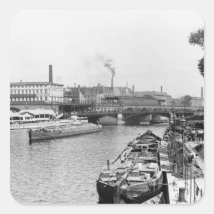 View of the River Spree, Berlin, c.1910 Square Sticker
