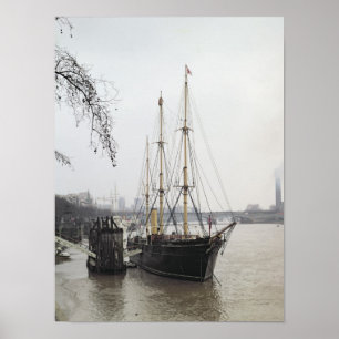 View of the River Thames with RRS Discovery Poster