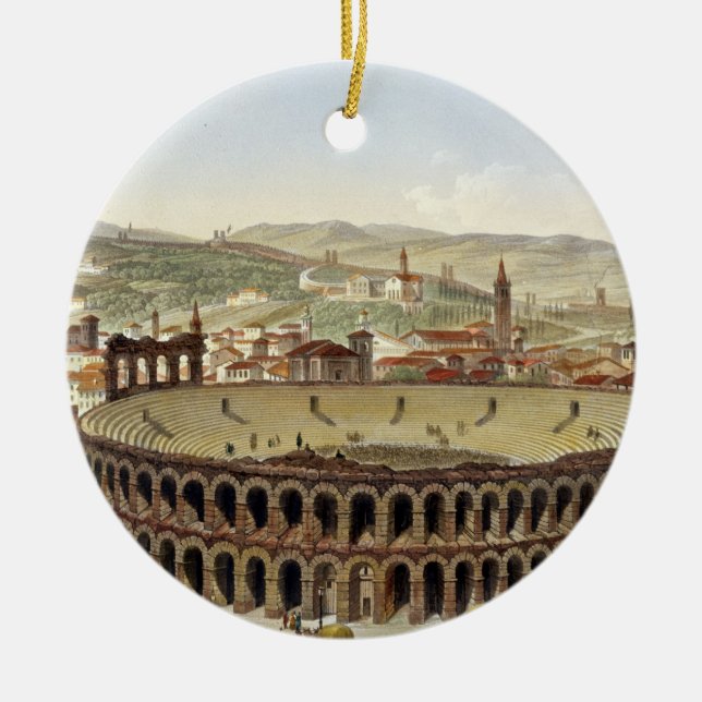 View of the Roman Amphitheatre, Verona, engraved b Ceramic Tree Decoration (Front)