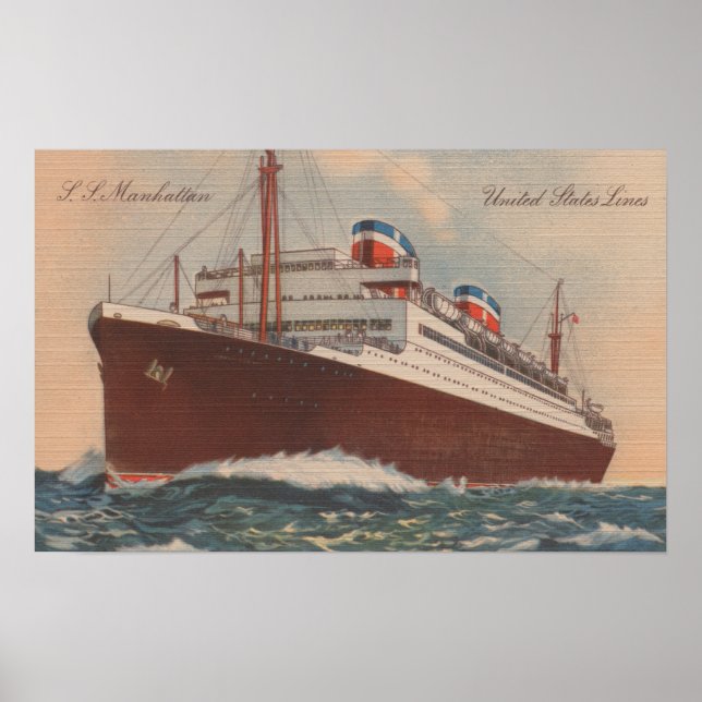 View of the S.S. Manhattan Cunard Cruise Ship Poster (Front)