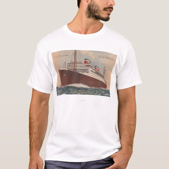 View of the S.S. Manhattan Cunard Cruise Ship T-Shirt (Front)