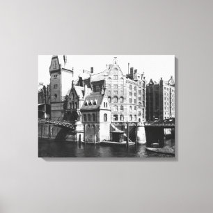 View of the Speicherstadt  Hamburg, c.1910 Canvas Print