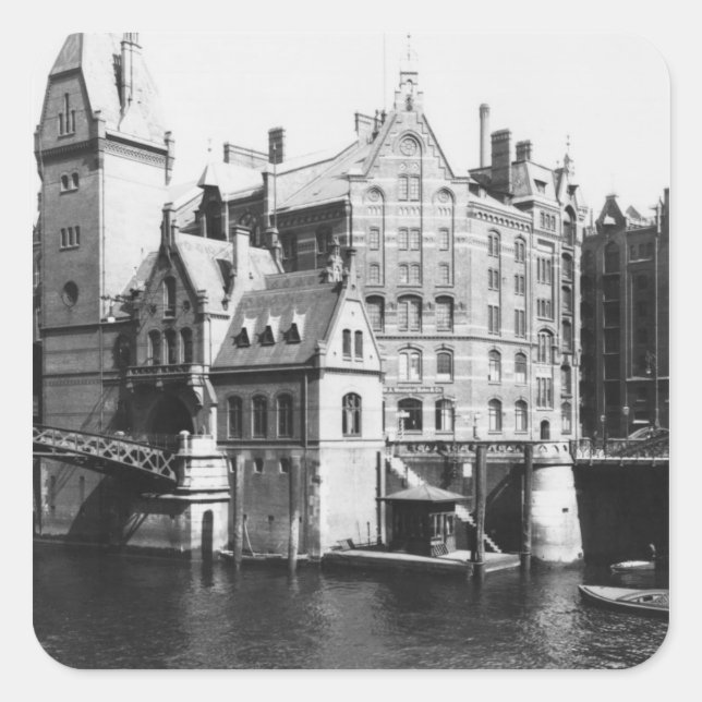 View of the Speicherstadt  Hamburg, c.1910 Square Sticker (Front)
