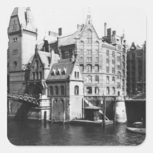View of the Speicherstadt Hamburg, c.1910 Square Sticker