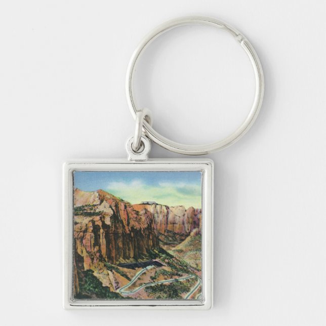 View of the Switch Back, Mt. Carmel Highway Key Ring (Front)