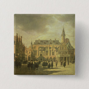 View of the Town Hall in the Market Square of Haar 15 Cm Square Badge