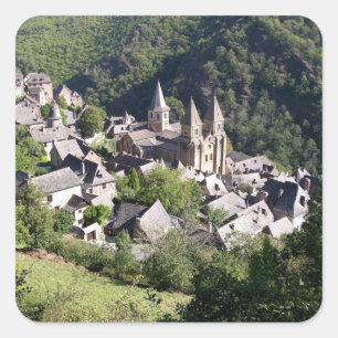 View of the village and the Church of St. Foy (pho Square Sticker