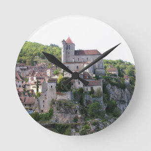 View of the village and the church (photo) 3 round clock