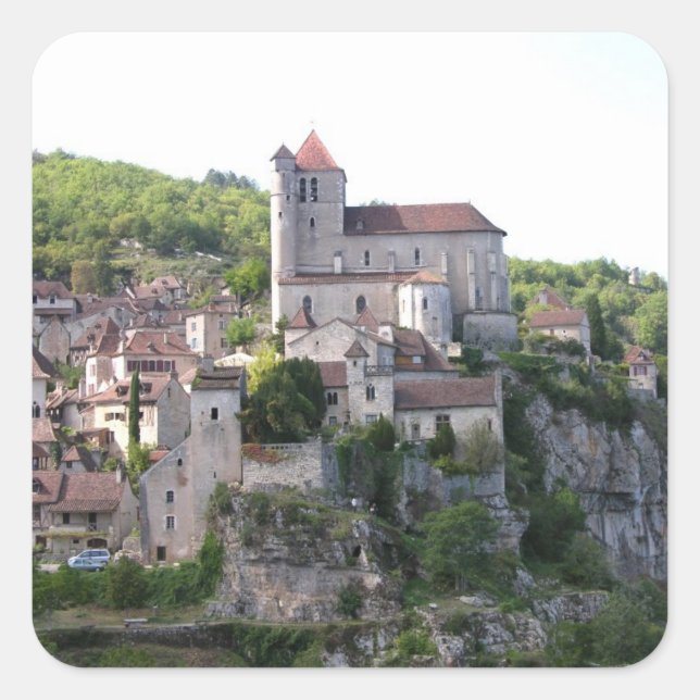 View of the village and the church (photo) 3 square sticker (Front)
