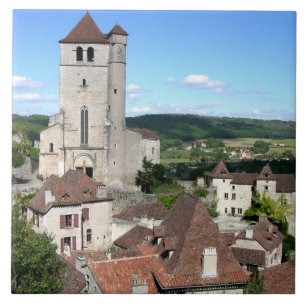 View of the village and the church (photo) tile