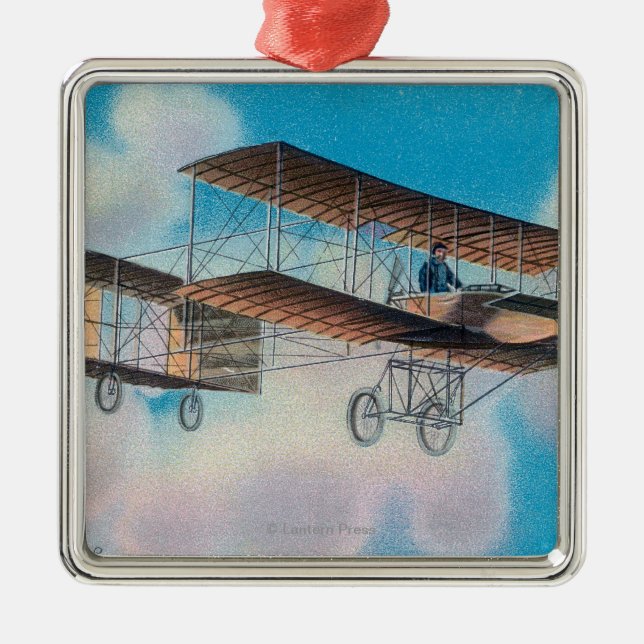 View of the Voisin BiplaneFrance Metal Tree Decoration (Front)
