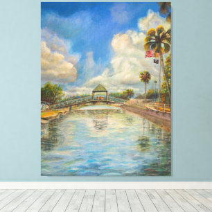 View of the walking bridge from the lake canvas print