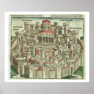 View of the walled city of Jerusalem showing the T Poster