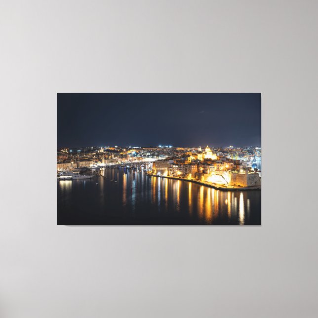 View of Three cities in Malta at night Canvas Print (Front)