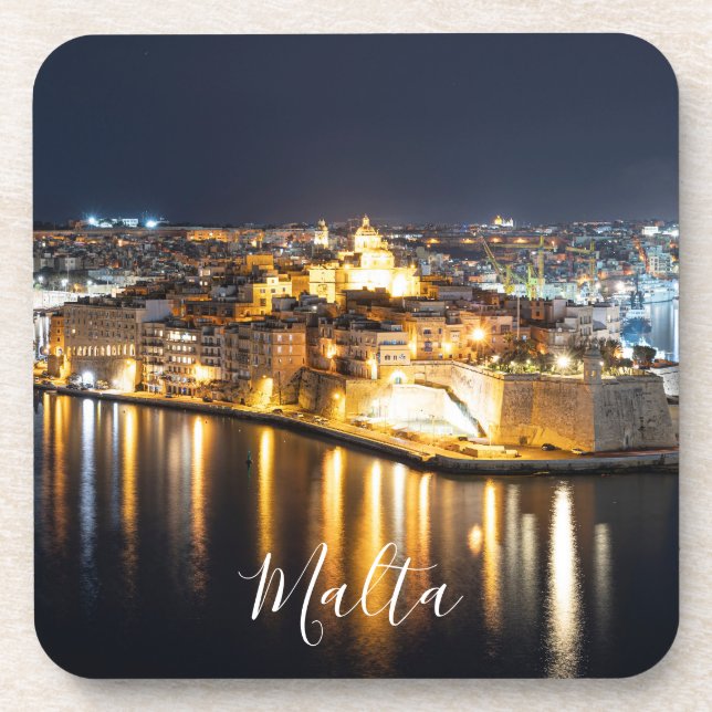 View of Three cities in Malta at night Coaster (Front)