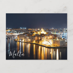 View of Three cities in Malta at night Postcard