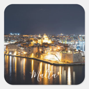 View of Three cities in Malta at night Square Sticker