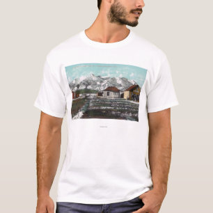 View of Town and Mountain After a Spring Snow T-Shirt