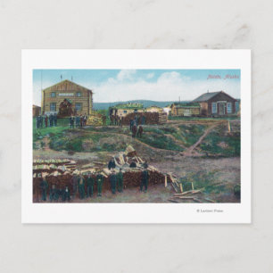 View of Townspeople Around Cut WoodNulato, AK Postcard