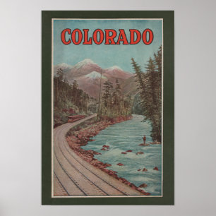 View of Train Alongside River - Travel Poster