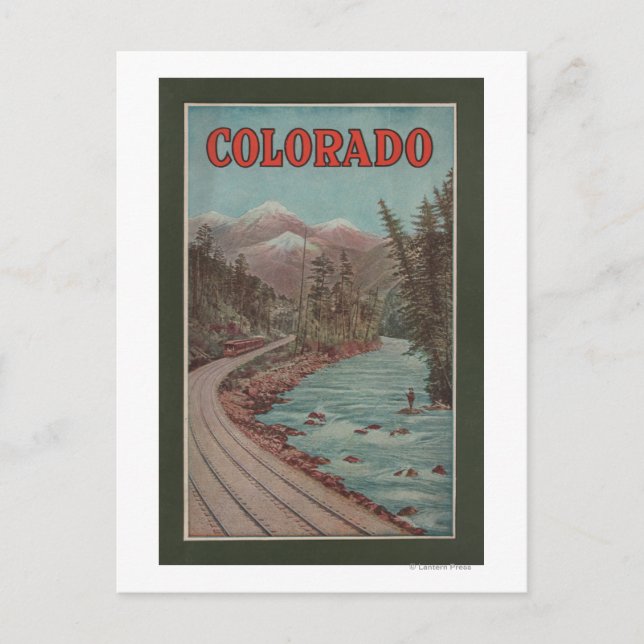 View of Train Alongside River - Travel Poster Postcard (Front)